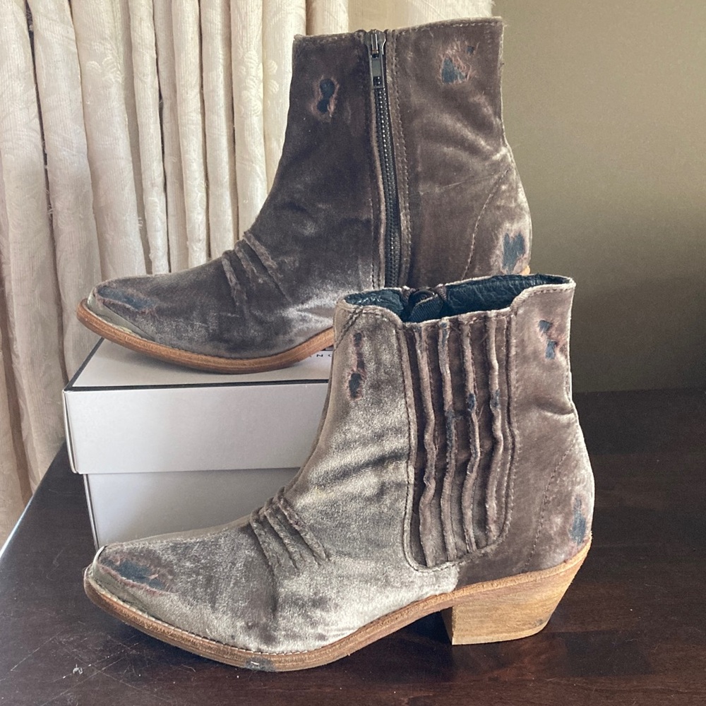 Free People Velvet Ankle Boots in Taupe Brown